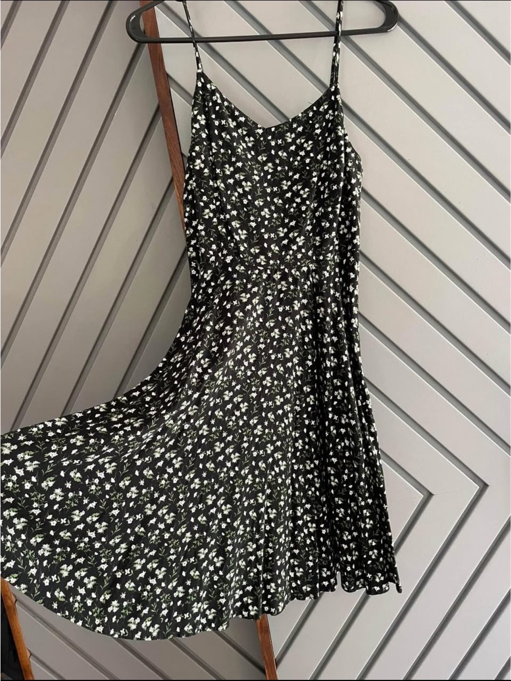 Old Navy Black Mini Slip Dress with White Floral Print